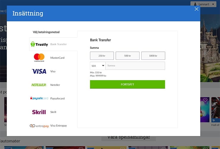 Sverigeautomaten insättningsalternativ